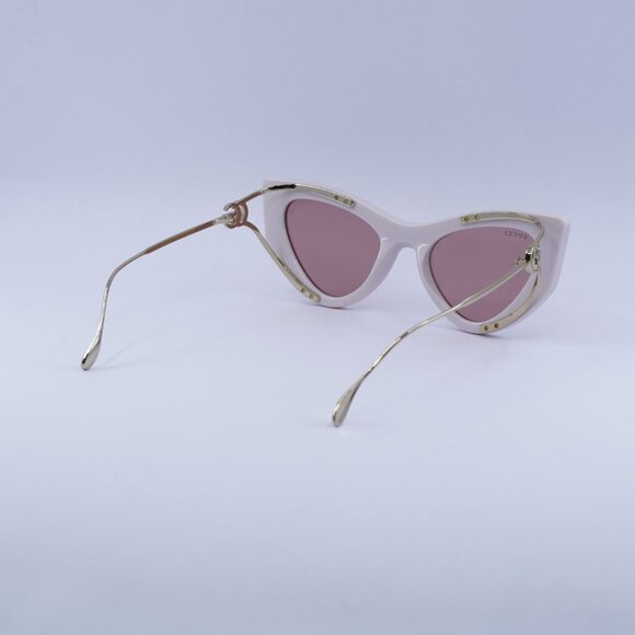 Gucci GG1565S 003 Sunglasses Shiny Ivory/Gold Cat Eye Frame, Red Lenses - Picture 10 of 11